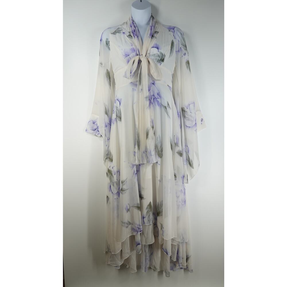 Toleen Dress Women L White Floral Long Maxi Kimono Drape Sleeve Flowy Romantic